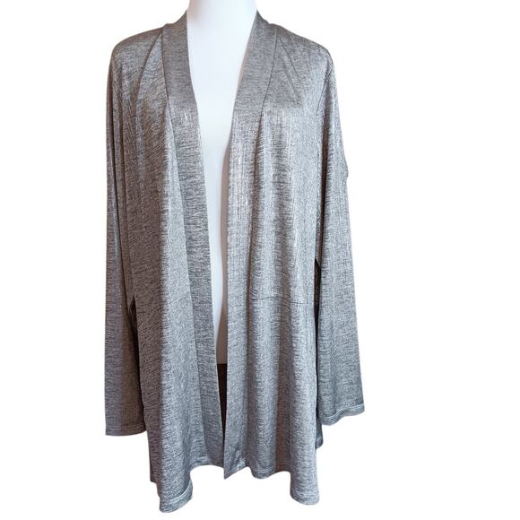 SUSAN GRAVER Slinky Knit Jacket Cardigan Topper Pockets XL Silver Career Travel‎ - Picture 7 of 8